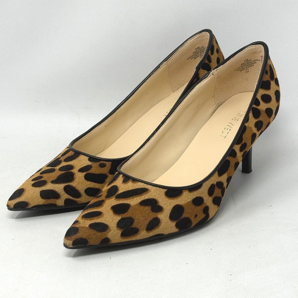 Nine West Women Leopard Calf Hair Fur Kitten Heel Pump 8.5M Animal Mobwife Chic